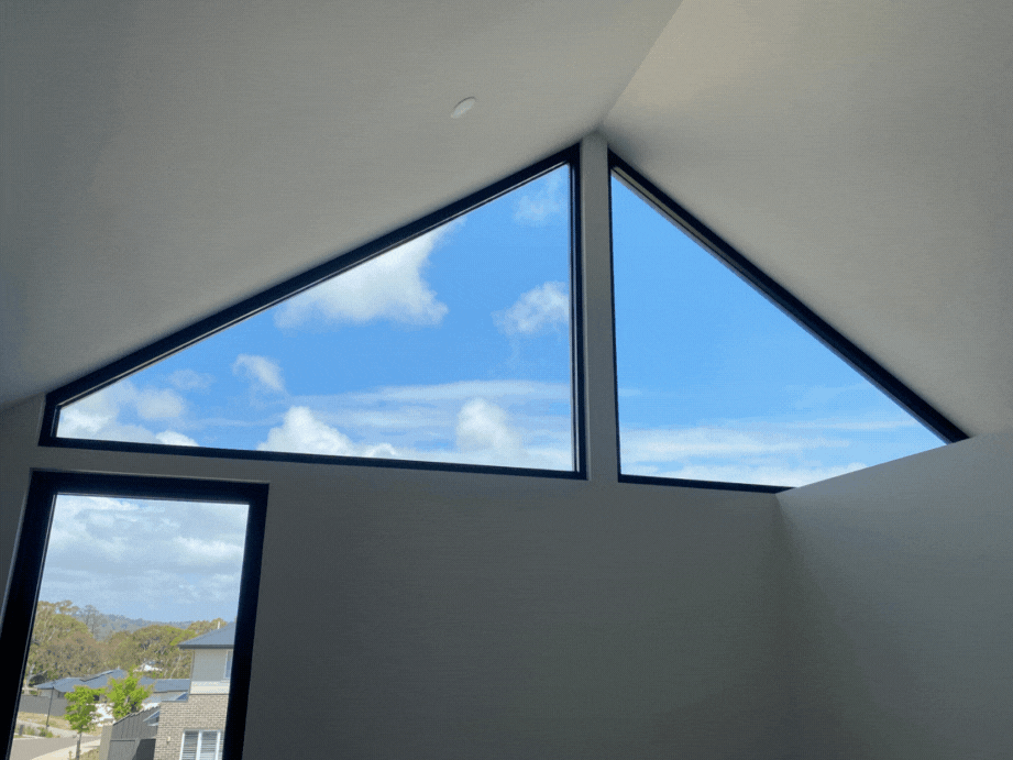 Smart film in a master bedroom gable window